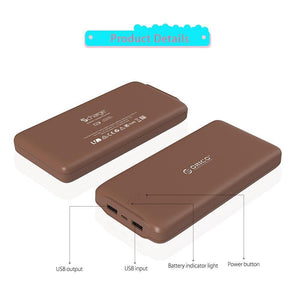 Planet Gates China / brown ORICO 20000mAh Portable Power Bank USB 5V2.4A Powerbank External Battery Charger for Mobile Phones Tablet Brown / White / Pink