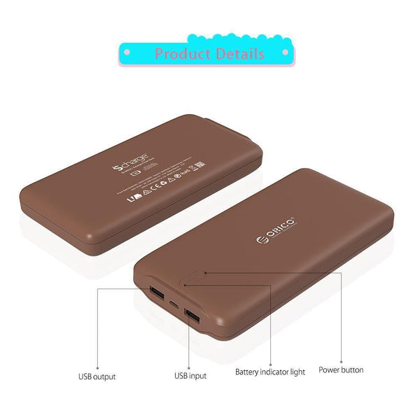 Planet Gates China / brown ORICO 20000mAh Power Bank Portable Charger Dual USB Powerbank External Battery Pack