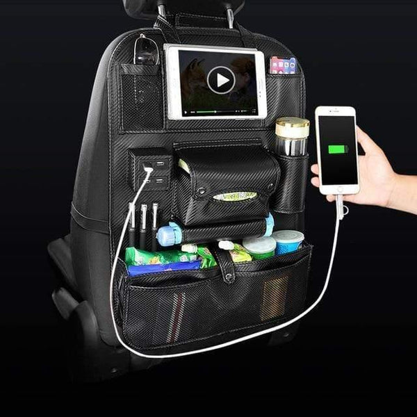 Planet Gates China / Carbon fiber 1pc Accessories Car Seat Organizer Interior Auto Back Seat Storage Bag Universal Travel Pocket 4 USB Charge Mobile Phone for Kids