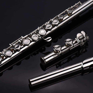 Planet Gates China Concert Flute Silver Plated 16 Holes C Key Cupronickel Musical Instrument with Cleaning Cloth Stick Gloves Screwdriver