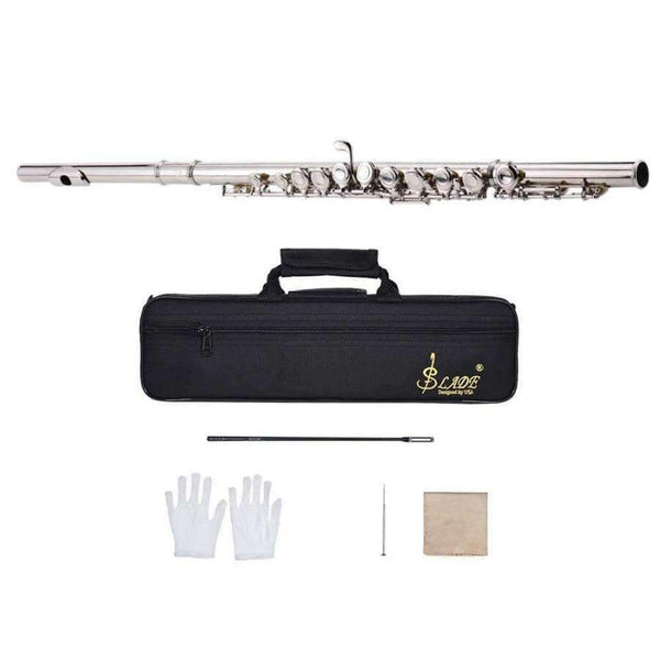 Planet Gates China Concert Flute Silver Plated 16 Holes C Key Cupronickel Musical Instrument with Cleaning Cloth Stick Gloves Screwdriver