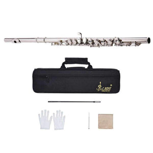 Planet Gates China Concert Flute Silver Plated 16 Holes C Key Cupronickel Musical Instrument with Cleaning Cloth Stick Gloves Screwdriver