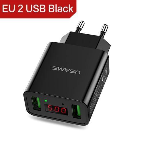 Planet Gates China / EU 2USB Black USAMS 2/3 Port USB Phone Charger LED Display EU/US Plug The Max 2.4A Smart Fast Charging Mobile Wall Charger for iPhone iPad