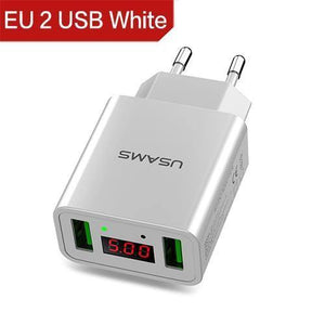 Planet Gates China / EU 2USB White USAMS 2/3 Port USB Phone Charger LED Display EU/US Plug The Max 2.4A Smart Fast Charging Mobile Wall Charger for iPhone iPad