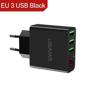 Planet Gates China / EU 3USB Black USAMS 2/3 Port USB Phone Charger LED Display EU/US Plug The Max 2.4A Smart Fast Charging Mobile Wall Charger for iPhone iPad