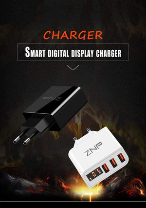 Planet Gates China / EU / 4-White LED Display 3 4 USB Charger, ZNP Universal Mobile Phone USB Charger Fast Charging Wall Charger For iPhone Samsung Xiaomi 3.4A