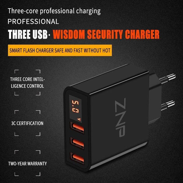 Planet Gates China / EU / 4-White LED Display 3 4 USB Charger, ZNP Universal Mobile Phone USB Charger Fast Charging Wall Charger For iPhone Samsung Xiaomi 3.4A