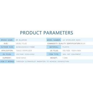 Planet Gates China / EU plug 220v UV Sterilizer Professional Nail Art Disinfection & Clean Nail Art Equipment Tray Temperature Sterilizer Tool 220V EU Plug 9003