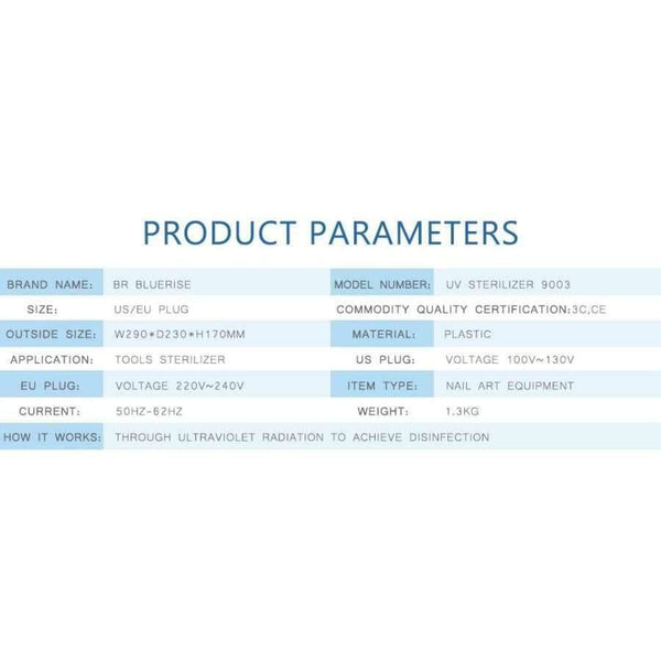 Planet Gates China / EU plug 220v UV Sterilizer Professional Nail Art Disinfection & Clean Nail Art Equipment Tray Temperature Sterilizer Tool 220V EU Plug 9003