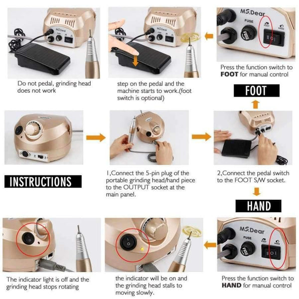 Planet Gates China / EU Plug Gold Professional Electric Nail Art Drill File Pedicure Equipment Manicure Machine Kit Nail Art Tools For Nail Gel