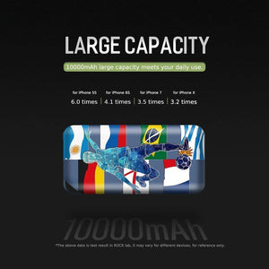 Planet Gates China / football girl Clearance Sales ROCK Portable10000 mAh Power Bank External Battery for Mobile Phone Power Charger for iPhone Xiaomi Samsung