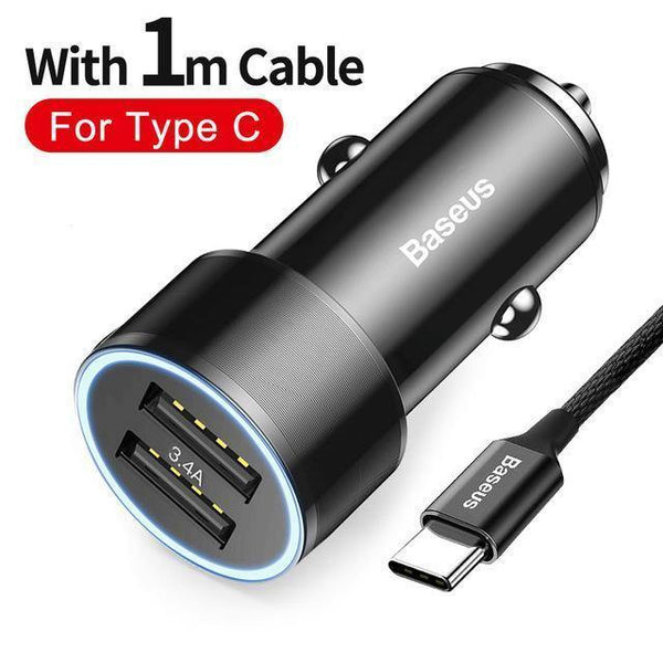 Planet Gates China / free Type C Cable Baseus 3.4A Car Charger for iPhone Samsung Xiaomi Dual USB Mobile Phone Charger for Auto Tablet Travel Adapter Car Phone Charger