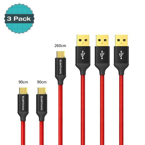 Planet Gates China / Gold Suntaiho [3 PACK] 5V2.5A Micro USB Cable For Samsung xiaomi Braided Fast USB Charge & data Cable Mobile Phone USB Charger Cable