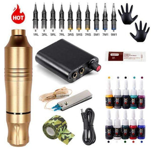 Planet Gates China / Gold Tattoo Kit Professional Tattoo Machine Kit Tattoo Power Supply Rotary Tattoo Pen Machine With Cartridges Needle For Tattoo Beginners Artist