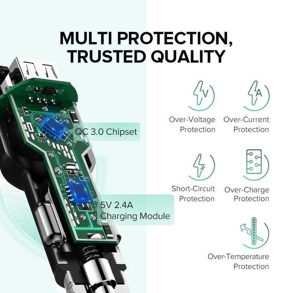 Planet Gates China / Gold Ugreen Car Charger Dual USB Quick Charge 3.0 for iPhone X 8 QC 3.0 Car-Charger for Samsung Galaxy S9 Fast Phone Charger for LG