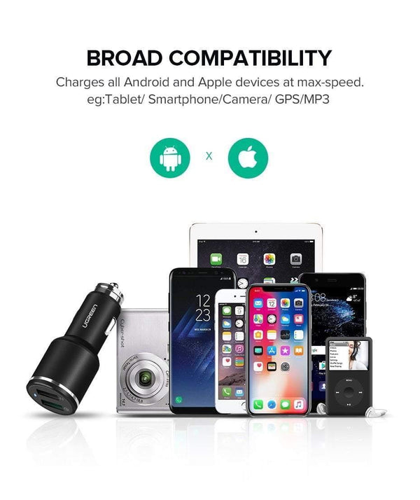 Planet Gates China / Gold Ugreen Car Charger Dual USB Quick Charge 3.0 for iPhone X 8 QC 3.0 Car-Charger for Samsung Galaxy S9 Fast Phone Charger for LG