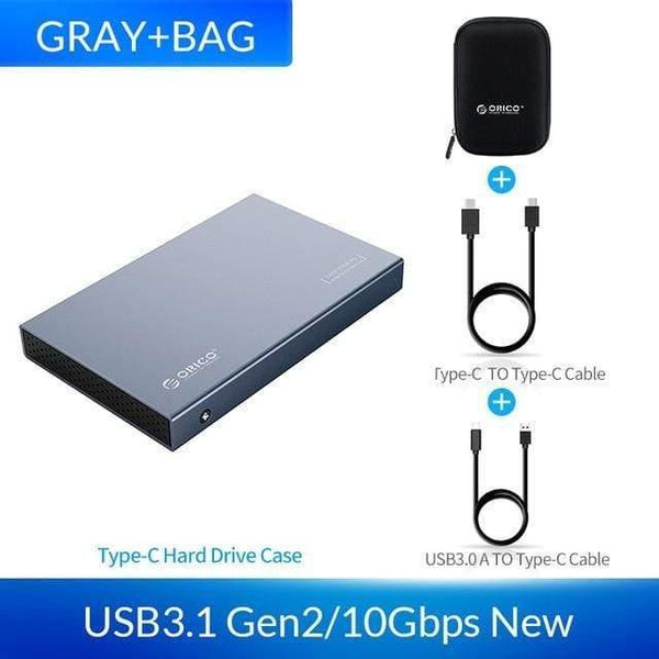 Planet Gates China / Gray Add Bag HDD Case 2.5 inch SATA to USB 3.1 Type C Gen 2 Case for Samsung Seagate SSD 4TB Hard Disk Drive Box External HDD Enclosure