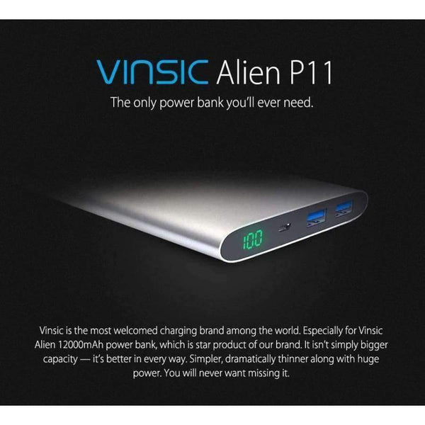 Planet Gates China / Gray Alien P11 Ultra Slim 12000mAh Power Bank 5V 2.4A Dual USB External Battery Charger for iPhone X 8 8 Plus Xiaomi Huawei