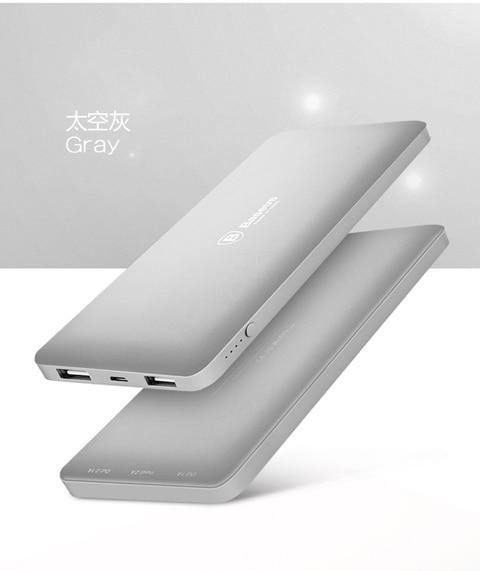 Planet Gates China / Gray Baseus 10000mAh Dual USB Power bank Portable Mobile Phone Charger Powerbank For iPhone Xiaomi External Battery Poverbank