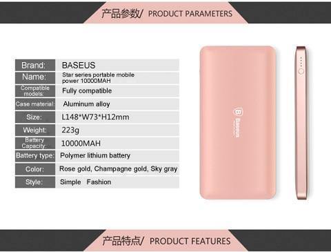 Planet Gates China / Gray Baseus 10000mAh Dual USB Power bank Portable Mobile Phone Charger Powerbank For iPhone Xiaomi External Battery Poverbank