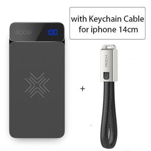 Planet Gates China / Gray Keychain Cable ROCK 8000mAh QI Wireless Charger Power Bank 2A Portable External Battery Charger Powerbank For iPhone X 8 Samsung