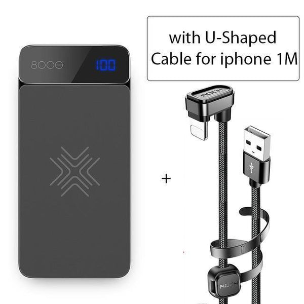 Planet Gates China / Gray U IOS Cable ROCK 8000mAh QI Wireless Charger Power Bank 2A Portable External Battery Charger Powerbank For iPhone X 8 Samsung