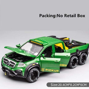 Planet Gates China / Green No Box Diecast 1:28 Big Almost Real Car Model pick-up truck sound flashing machinery pull back wheels metal Alloy toy car for kids gift