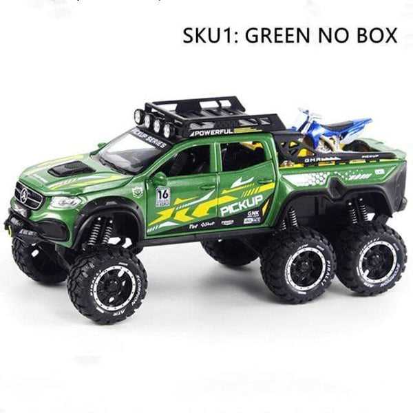 Planet Gates China / GREEN NO BOX Diecast 1:28 Big Almost Real Car Model pick-up truck sound flashing machinery pull back wheels metal Alloy toy car for kids gift