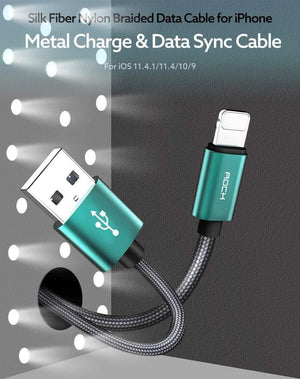 Planet Gates China / Green or Gray Random / 100 cm ROCK USB Cable for iPhone Cable 2018 XS MAX XR X 8 7 6 Plus 6S 5S plus iPad mini Fast Charging Cables Mobile Phone Charger Cord