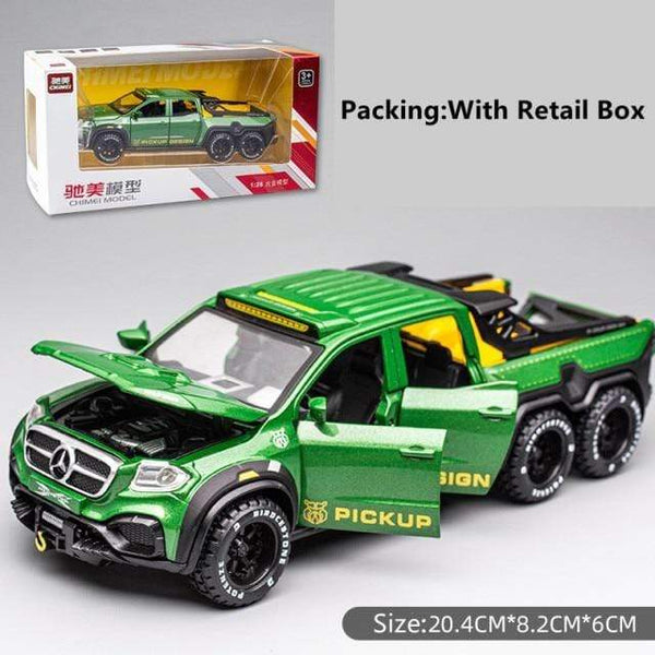 Planet Gates China / Green With Box Diecast 1:28 Big Almost Real Car Model pick-up truck sound flashing machinery pull back wheels metal Alloy toy car for kids gift