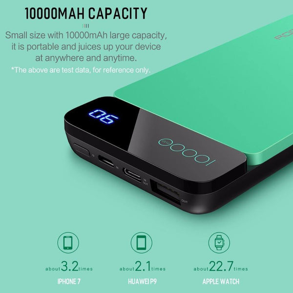 Planet Gates China / Grey ROCK 10000mAh Power Bank for Xiaomi Portable External Battery Charger Type C Fast Charger Powerbank with Digital Display