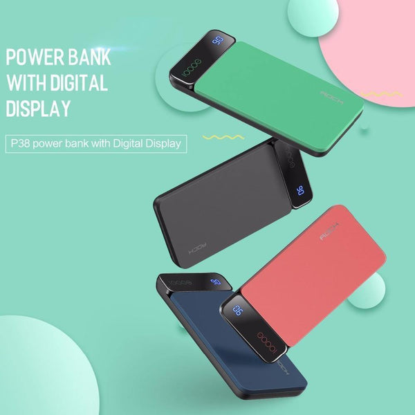 Planet Gates China / Grey ROCK Power Bank 10000mAh with Digital Display Portable External Battery Type C 5V 3A Powerbank for iphone X Samsung Xiaomi
