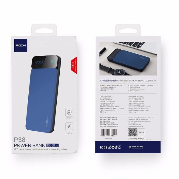 ROCK Power Bank 10000mAh with Digital Display Portable External Battery Type C 5V 3A Powerbank for iphone X Samsung Xiaomi - Planet Gates
