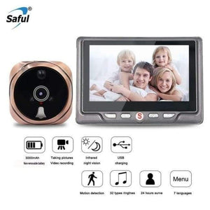Planet Gates China / grey Saful Digital Peephole Video Camera Door Bell Video-eye with TF Card Taking Photo Door Peephole Viewer Monitor for Home