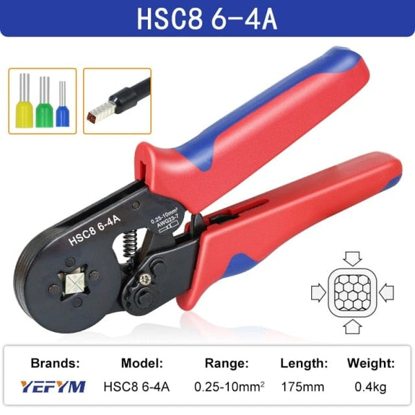 Planet Gates China / HSC8  6-4A Tubular Terminal Crimping Tools Mini Electrical Pliers HSC8 6-4A/6-4 0.25-10mm² 23-7AWG 6-6 0.25-6mm² High Precision Clamp Sets