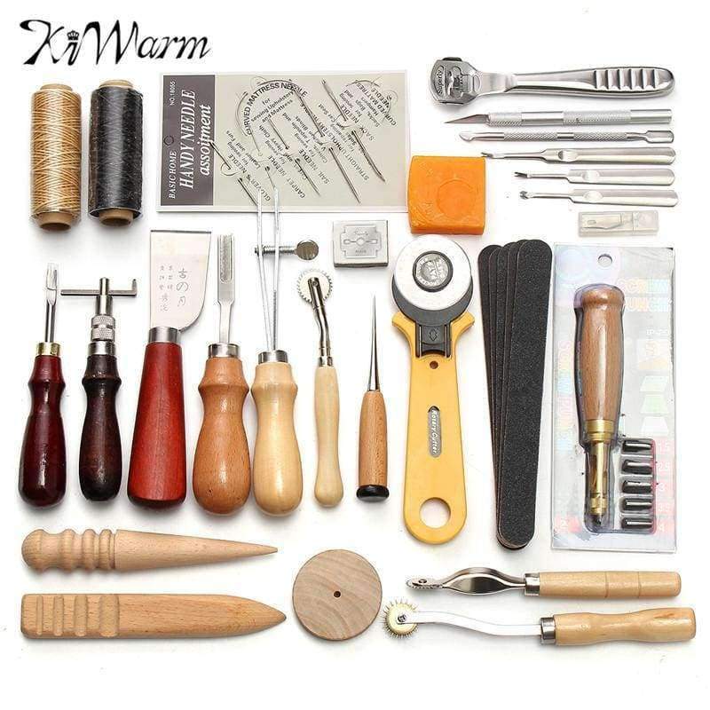 Planet Gates China KiWarm Professional 37 Pcs Leather Craft Tools Kit Hand Sewing Stitching Punch Carving Work Saddle Leathercraft Accessories