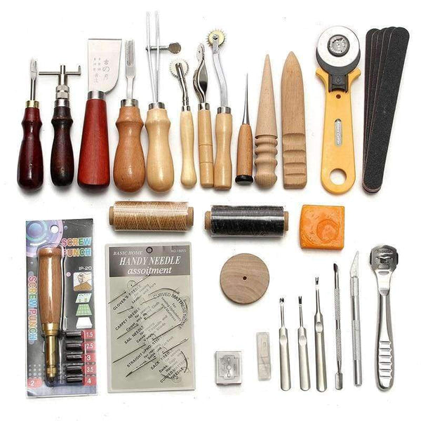 Planet Gates China KiWarm Professional 37 Pcs Leather Craft Tools Kit Hand Sewing Stitching Punch Carving Work Saddle Leathercraft Accessories