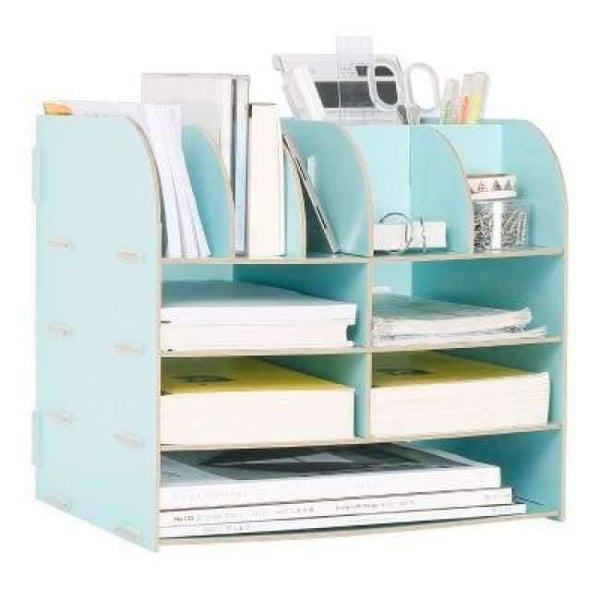 Planet Gates China / Light Blue Office Desk Sets Multifunctional Desk Organizer Desk Accessories File Cabinet Rack Wooden Book Document Storage Box