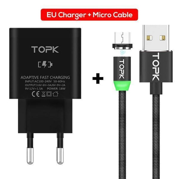 Planet Gates China / Micro and EU Charger TOPK 18W Quick Charge 3.0 USB Charger for Samsung Xiaomi Huawei OnePlus LG Mobile Phone Charger With Fast USB Charging Cable