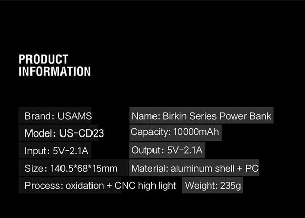 Planet Gates China / New Black USAMS Power Bank 10000mAh Dual USB Mobile Phone Portable Charger Powerbank Backup External Battery