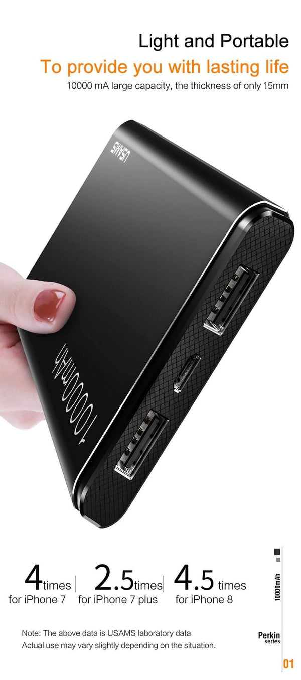 Planet Gates China / New Black USAMS Power Bank 10000mAh Dual USB Mobile Phone Portable Charger Powerbank Backup External Battery