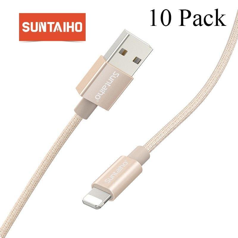 Planet Gates China / Nylon Black / 25cm Suntaiho 10-Pack usb cable for iphone cable fast charging for iPhone 7 plus XS MAX 8 XR 5s 6s X iPad SE Phone USB Charger Cable