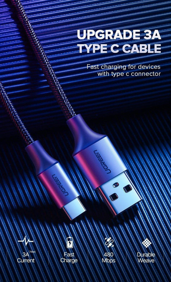 Planet Gates China / Nylon Grey / 25cm Ugreen USB Type C Cable USB C Fast Charging Data Cable for Samsung Galaxy S9 S8 Plus Mobile Phone Charger Cable for Xiaomi Mi 8