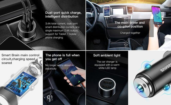 Planet Gates China / Only Car Charger Baseus 3.4A Car Charger for iPhone Samsung Xiaomi Dual USB Mobile Phone Charger for Auto Tablet Travel Adapter Car Phone Charger