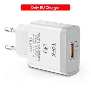 Planet Gates China / Only EU Charger TOPK Mobile Phone Charger 18W Quick Charge 3.0 Fast USB Charger EU Plug Wall Travel Adapter for Samsung Galaxy S9/S8 Xiaomi LG