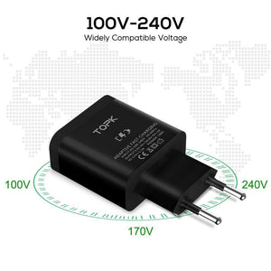 Planet Gates China / Only Micro Cable TOPK 18W Quick Charge 3.0 USB Charger for Samsung Xiaomi Huawei OnePlus LG Mobile Phone Charger With Fast USB Charging Cable
