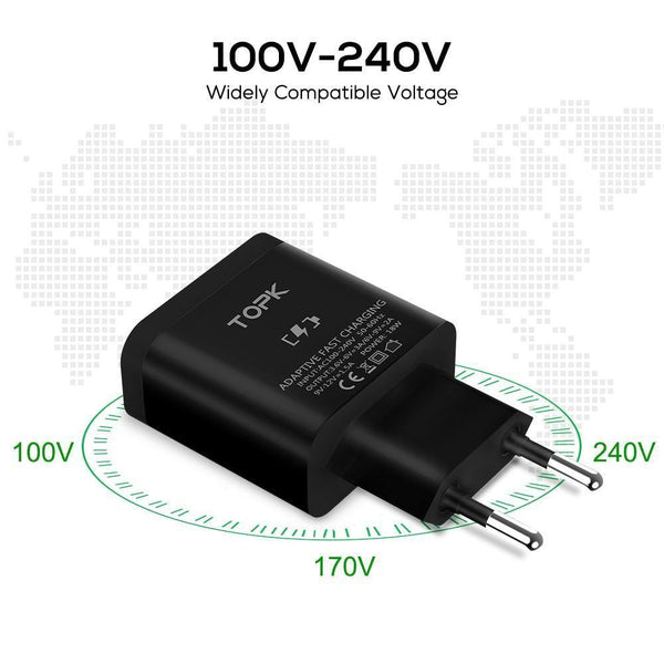 Planet Gates China / Only Micro Cable TOPK 18W Quick Charge 3.0 USB Charger for Samsung Xiaomi Huawei OnePlus LG Mobile Phone Charger With Fast USB Charging Cable