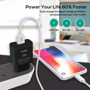 Planet Gates China / Only Micro Cable TOPK 18W Quick Charge 3.0 USB Charger for Samsung Xiaomi Huawei OnePlus LG Mobile Phone Charger With Fast USB Charging Cable