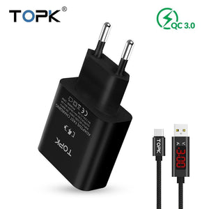 Planet Gates China / Only Micro Cable TOPK Mobile Phone Charger 18W Quick Charge 3.0 Fast USB Charger EU Plug Wall Travel Adapter for Samsung Galaxy S9/S8 Xiaomi LG