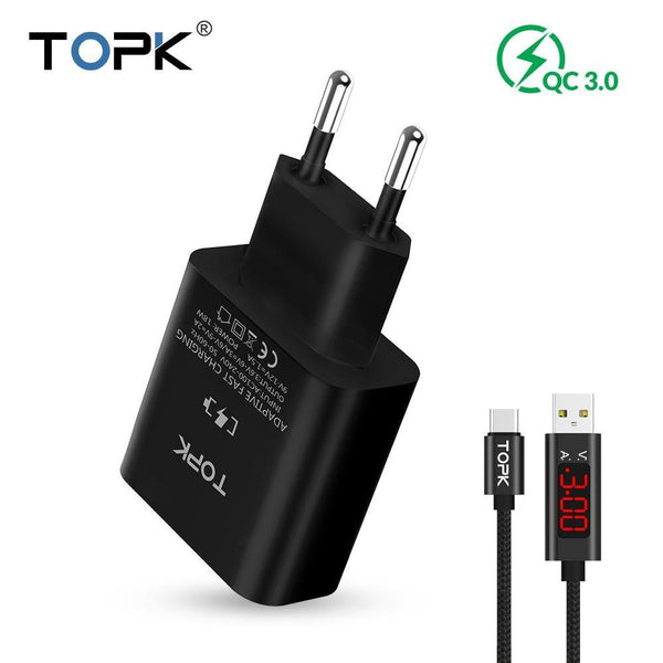 Planet Gates China / Only Micro Cable TOPK Mobile Phone Charger 18W Quick Charge 3.0 Fast USB Charger EU Plug Wall Travel Adapter for Samsung Galaxy S9/S8 Xiaomi LG